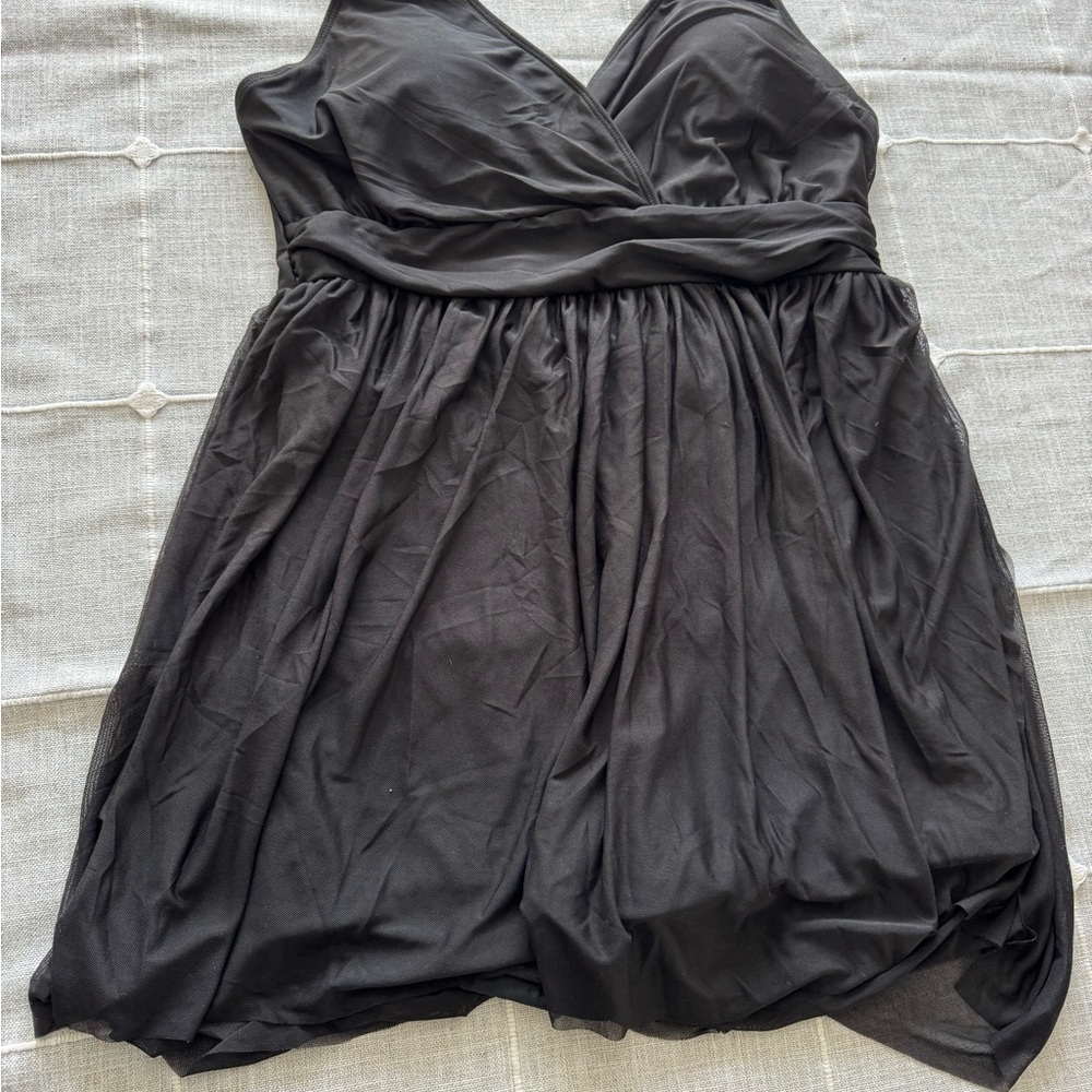 BloomChic Black V-Neck One Piece Swimsuit with biker shorts
